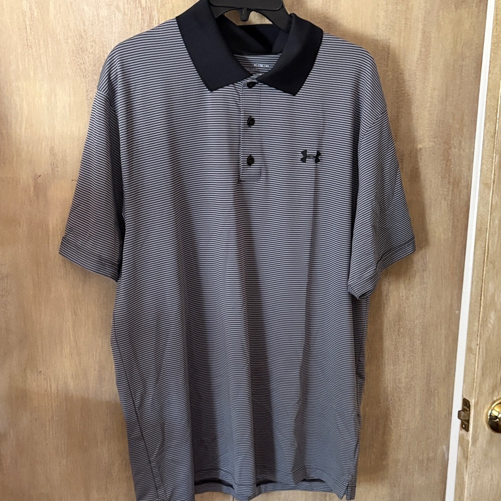 Under Armour Men’s Black & Gray Micro-Stripe Polo Golf Shirt XL